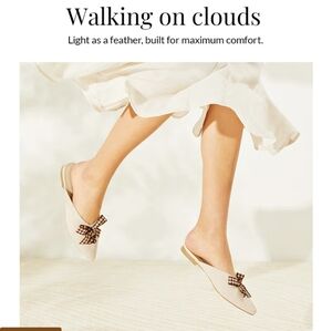 New Vivaia S9 Pointed-Toe Bow Mules  Cream Slip-On Mules with Bow Accent Classic